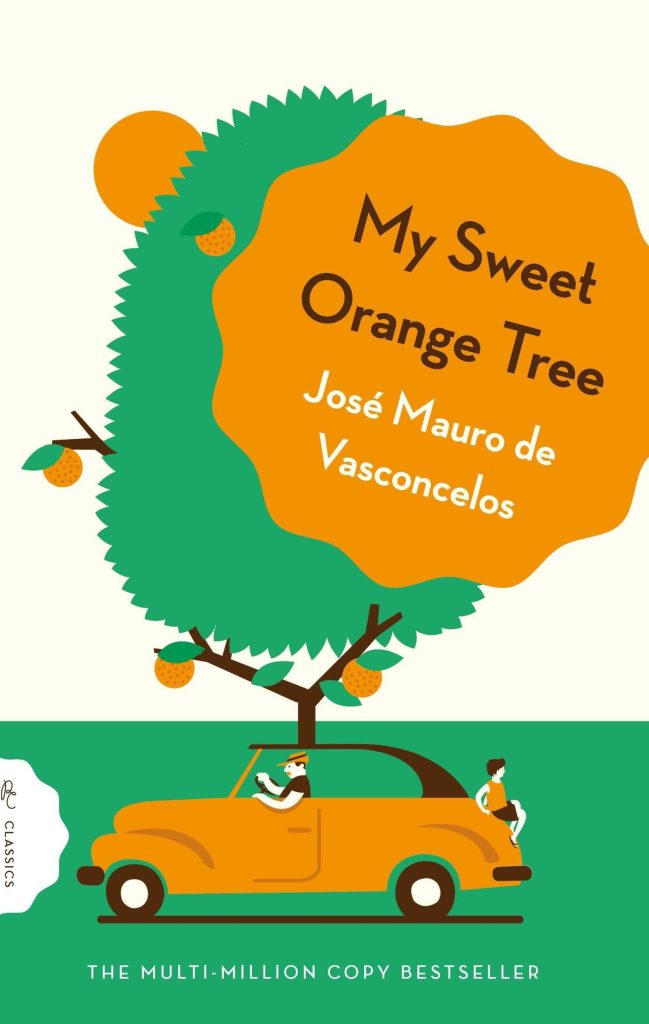 Colorful book cover with tree and car